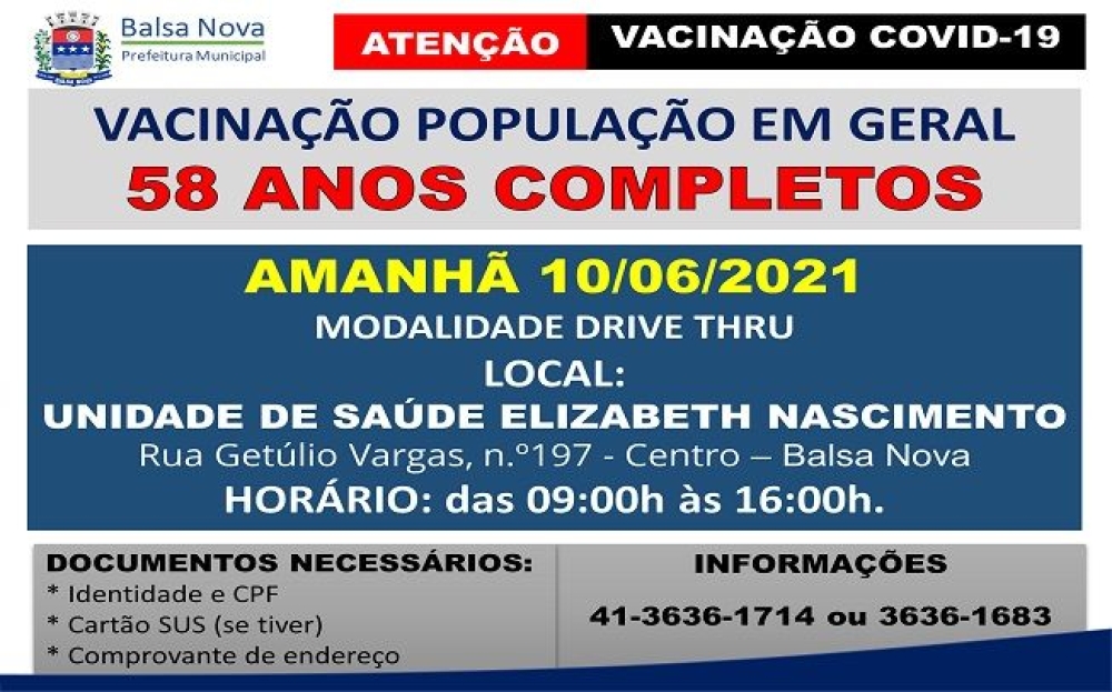 Vacinação COVID-19 - Idade: 58 anos completos e Comorbidades