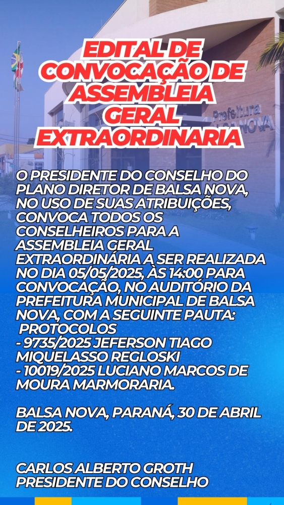 Edital de Convocação de Assembleia Geral Extraordinária