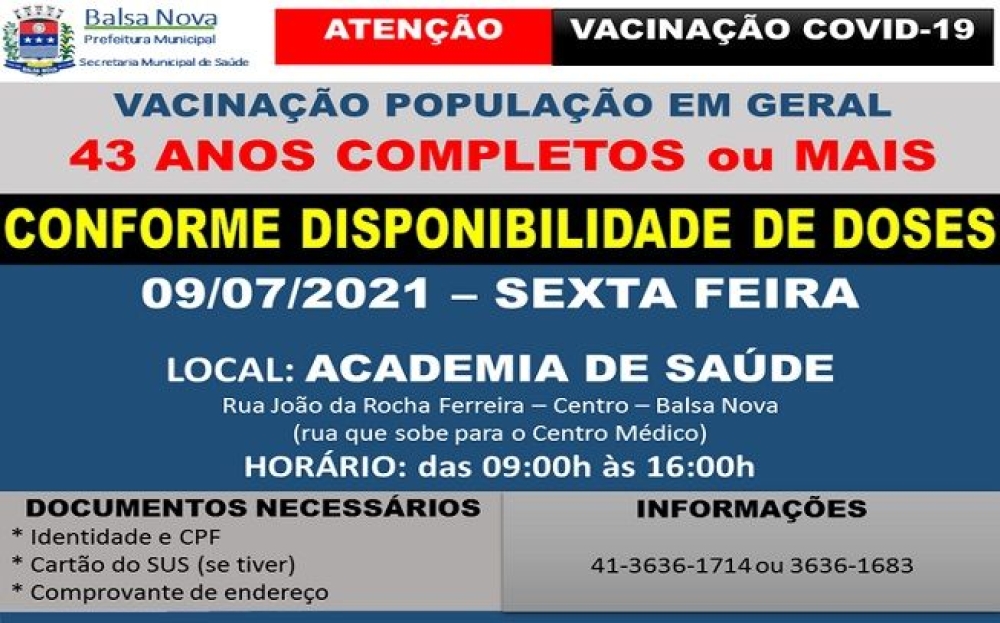Vacinação COVID-19 - Idade: 43 anos completos 
