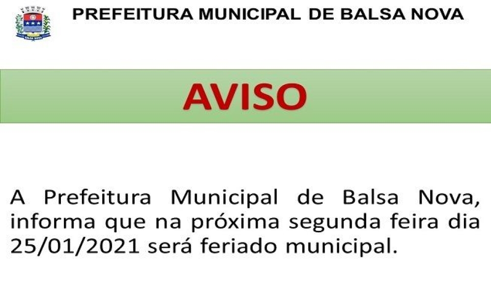 Feriado Municipal 25/01/2021