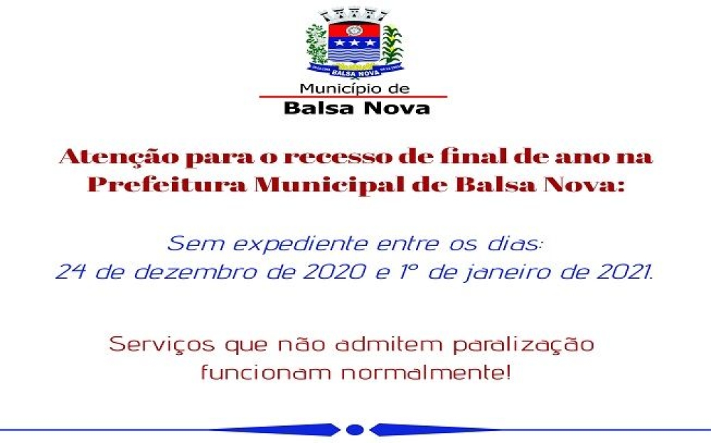 Atenção para o recesso de final de ano