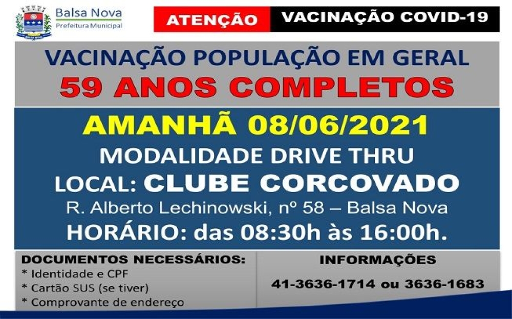Vacinação COVID-19 - Idade: 59 anos completos