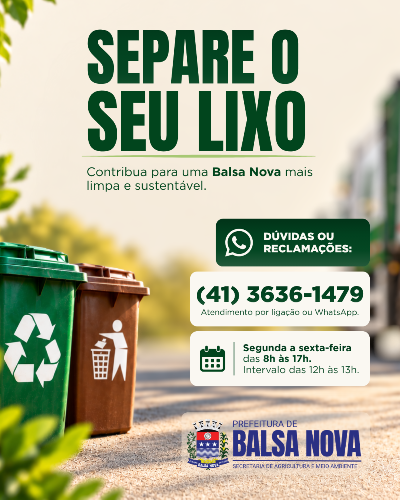 Coleta de lixo comum e reciclável em Balsa Nova