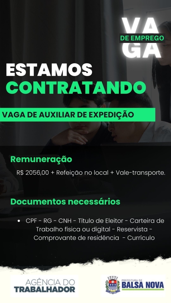 VAGAS NA AGÊNCIA DO TRABALHADOR