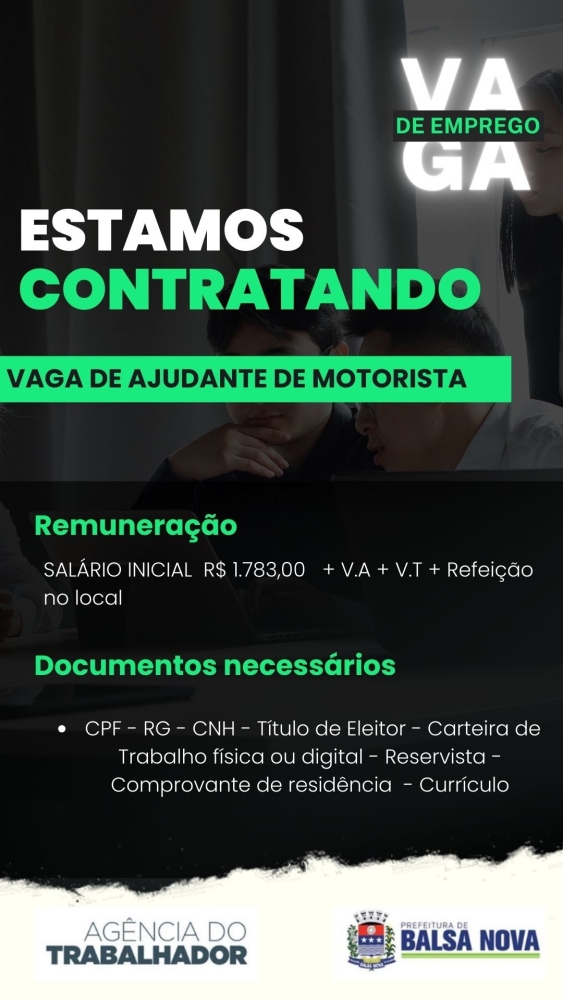 VAGAS NA AGÊNCIA DO TRABALHADOR