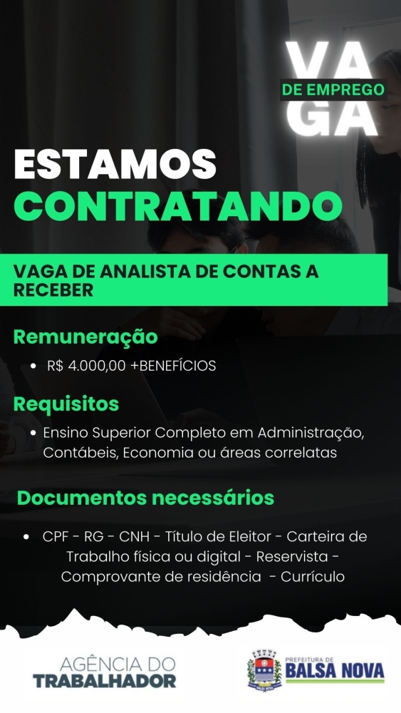 VAGAS NA AGÊNCIA DO TRABALHADOR