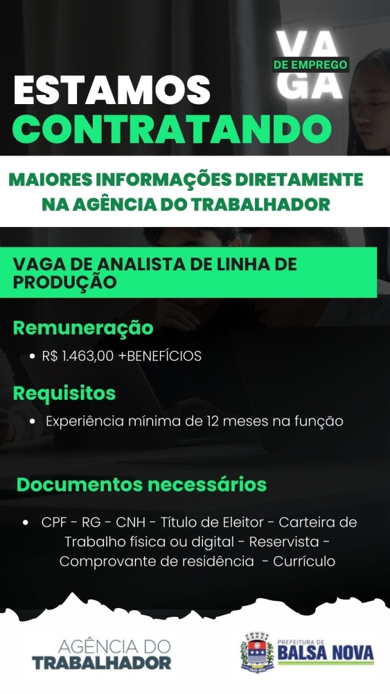 VAGAS NA AGÊNCIA DO TRABALHADOR