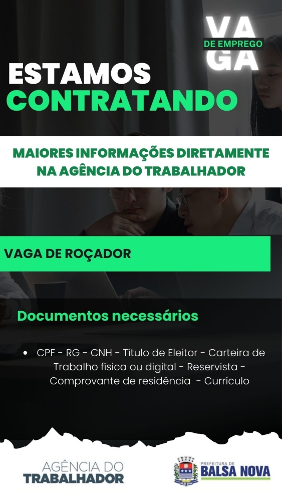 VAGAS NA AGÊNCIA DO TRABALHADOR