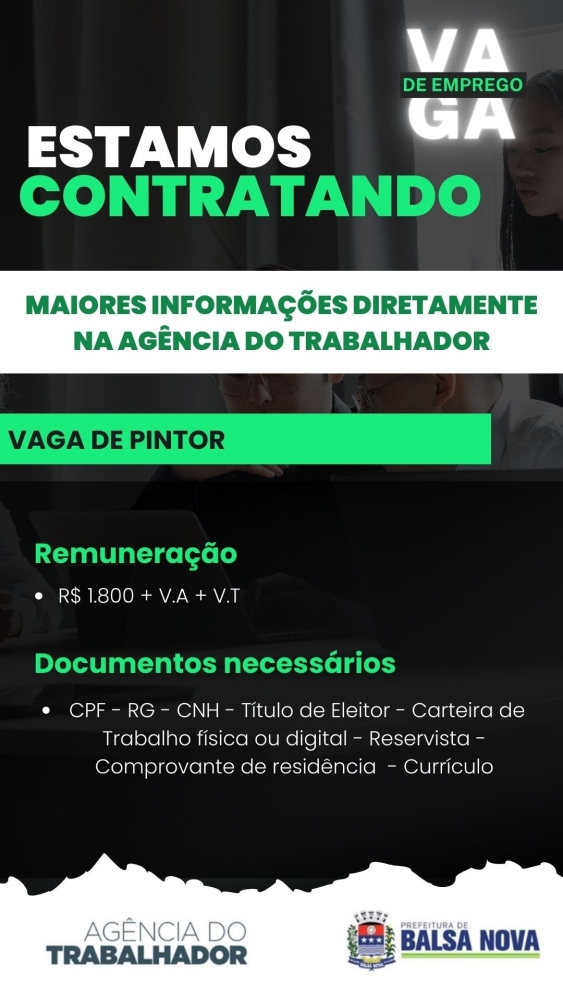 VAGAS NA AGÊNCIA DO TRABALHADOR