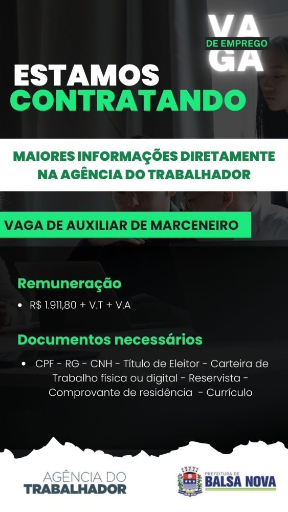 VAGAS NA AGÊNCIA DO TRABALHADOR