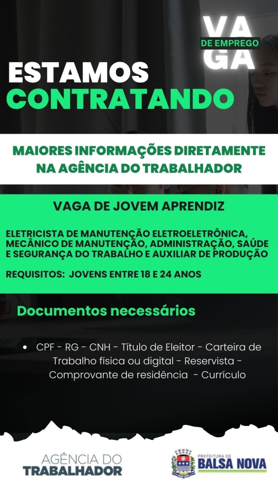 VAGAS NA AGÊNCIA DO TRABALHADOR