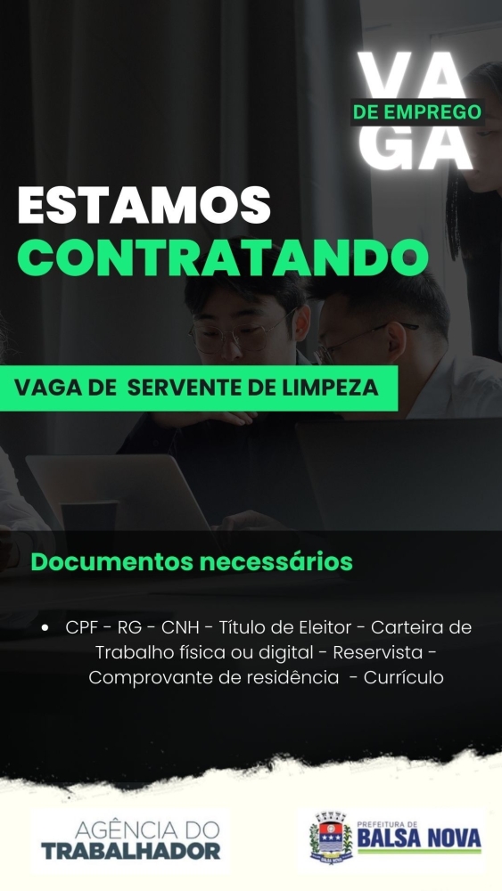 VAGAS NA AGÊNCIA DO TRABALHADOR
