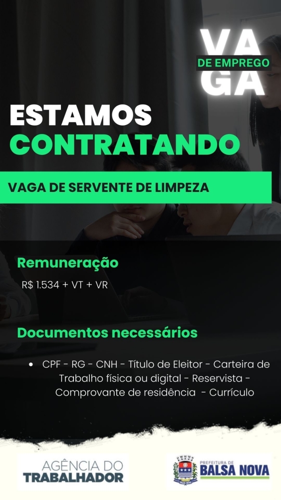 VAGAS NA AGÊNCIA DO TRABALHADOR