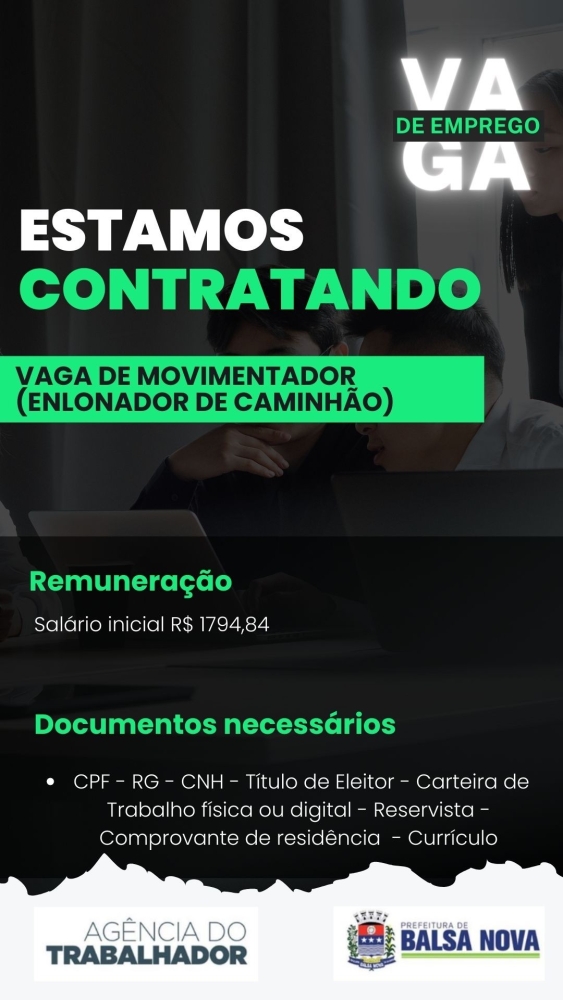 VAGAS NA AGÊNCIA DO TRABALHADOR