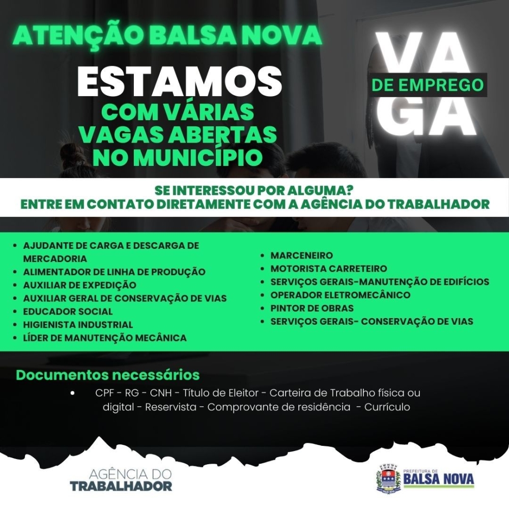 VAGAS NA AGÊNCIA DO TRABALHADOR