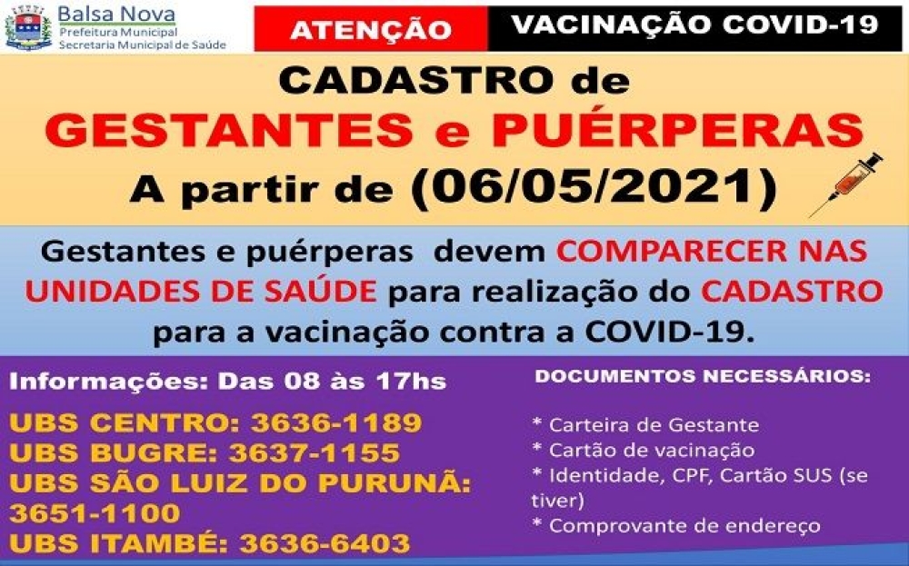 Cadastro Vacinação GESTANTES e PUÉPERAS