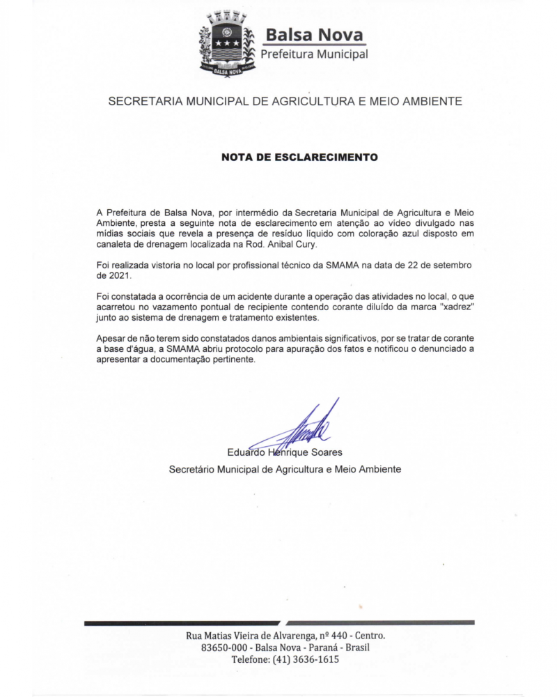 NOTA DE ESCLARECIMENTO