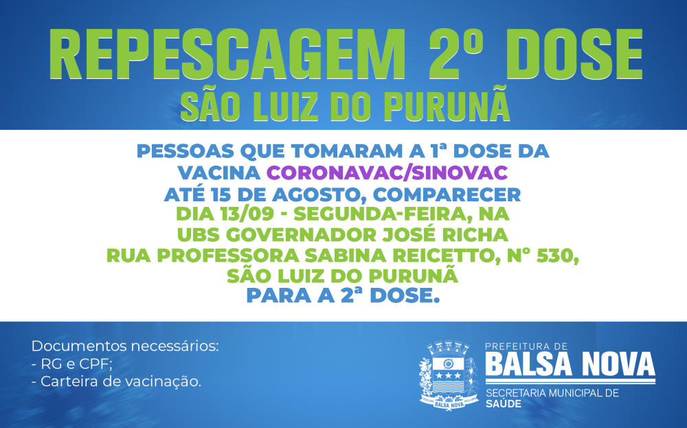 ATENÇÃO REPESCAGEM 2ª DOSE CORONAVAC