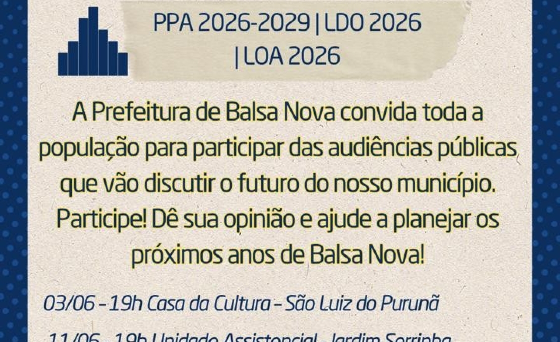 Convocamos a todos para Audiência Pública - Elaboração e discussão do PPA, LDO e LOA 2026