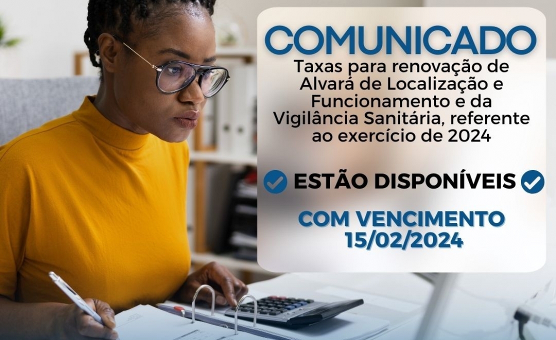 Taxas para Renovação de Alvará de Localização e Funcionamento e da Vigilância Sanitária 