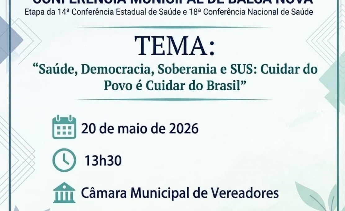 Dia 20 de maio acontece a Conferência Municipal de Balsa nova