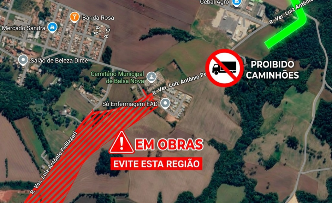 Atenção motoristas! A Rua Vereador Luiz Antônio Pellizzari deve ser evitada, devido às obras