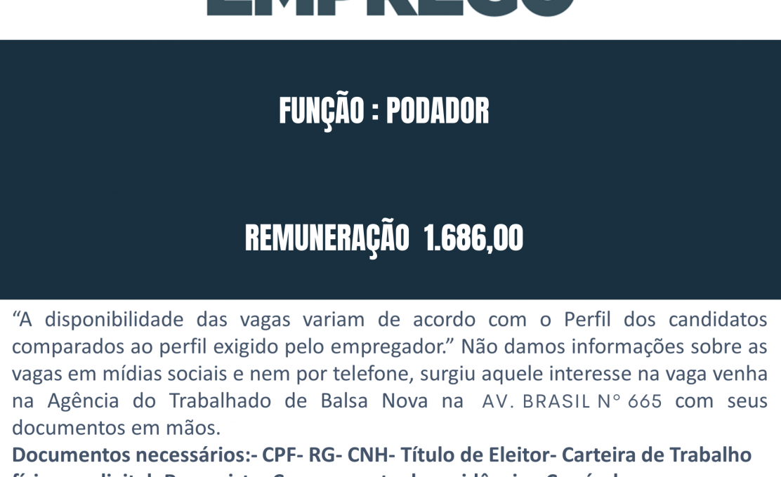 VAGAS NA AGÊNCIA DO TRABALHADOR