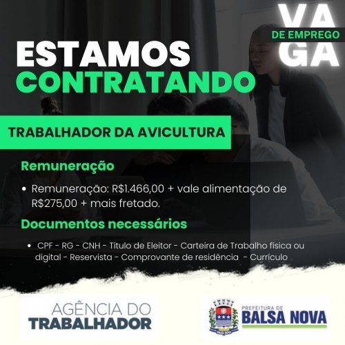 VAGAS NA AGÊNCIA DO TRABALHADOR