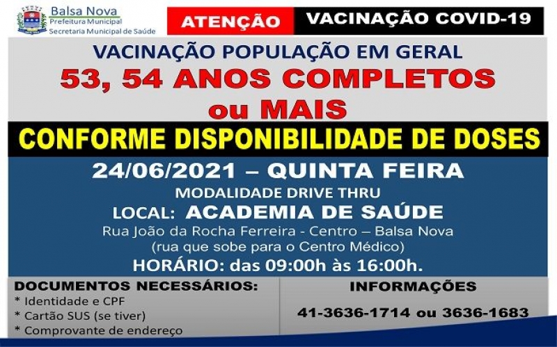 Vacinação COVID-19 - Idade: 53 e 54 anos completos ou mais