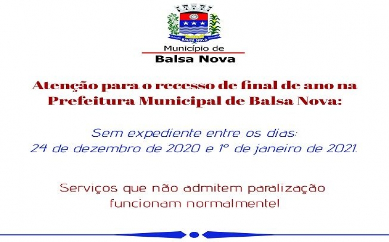 Atenção para o recesso de final de ano