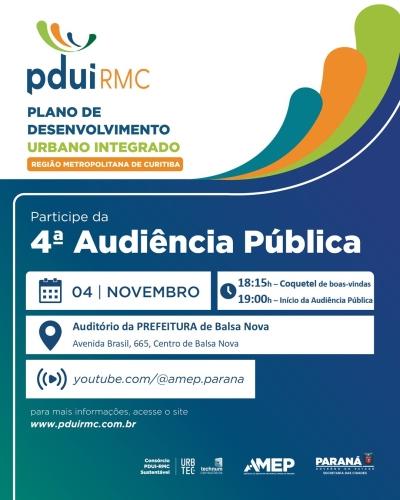Quarta Audiência Pública do PDUI-RMC será dia 04/11