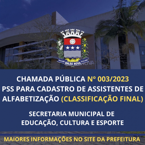 CHAMADA PÚBLICA PSS CADASTRO DE ASSISTENTE DE ALFABETIZAÇÃO