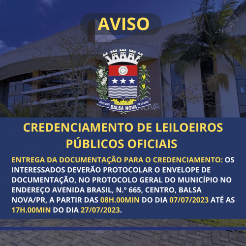 CREDENCIAMENTO DE LEILOEIROS PÚBLICOS OFICIAIS