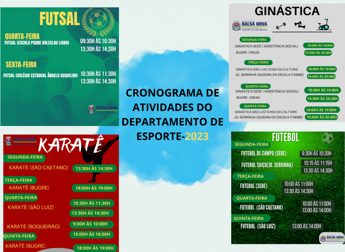 CRONOGRAMA DE ATIVIDADES DO DEPARTAMENTO DE ESPORTES 2023