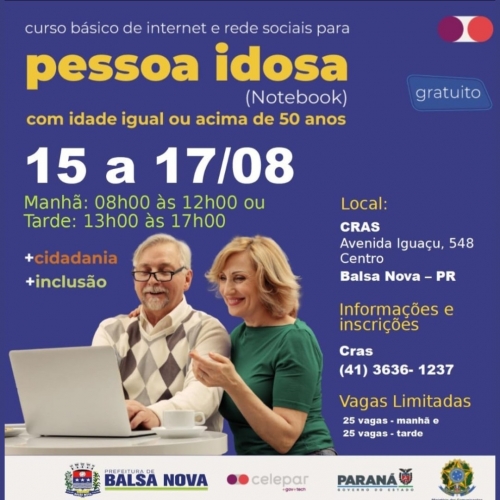 CURSO BASICO DE INTERNET E REDES SOCIAIS PARA IDOSOS