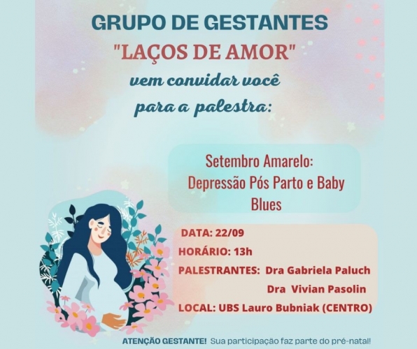 Grupo de gestante convida para palestra, PARTICIPE!