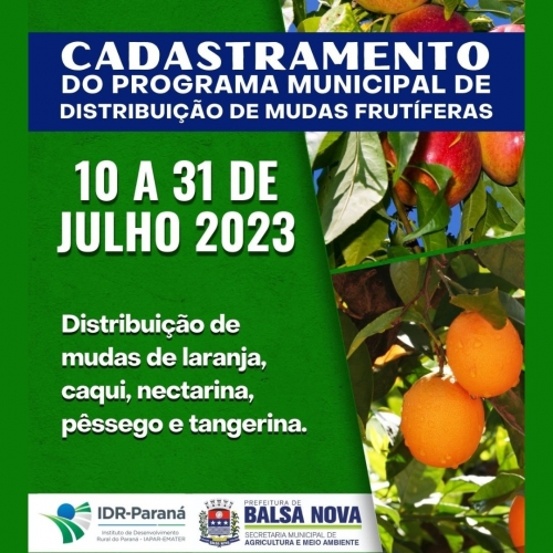 CADASTRAMENTO DO PROGRAMA MUNICIPAL DE DISTRIBUIÇÃO DE MUDAS FRUTÍFERAS