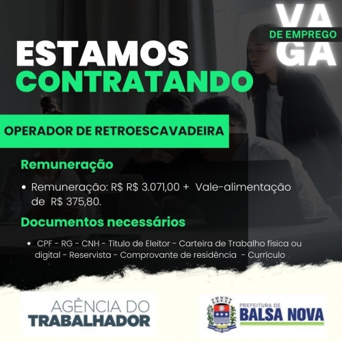 VAGAS NA AGÊNCIA DO TRABALHADOR