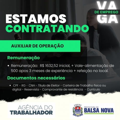 VAGAS NA AGÊNCIA DO TRABALHADOR