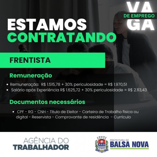 VAGAS NA AGÊNCIA DO TRABALHADOR