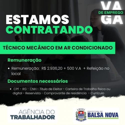 VAGAS NA AGÊNCIA DO TRABALHADOR