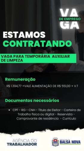 VAGAS NA AGÊNCIA DO TRABALHADOR