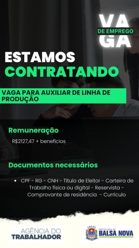 VAGAS NA AGÊNCIA DO TRABALHADOR