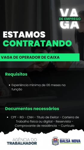 VAGAS NA AGÊNCIA DO TRABALHADOR