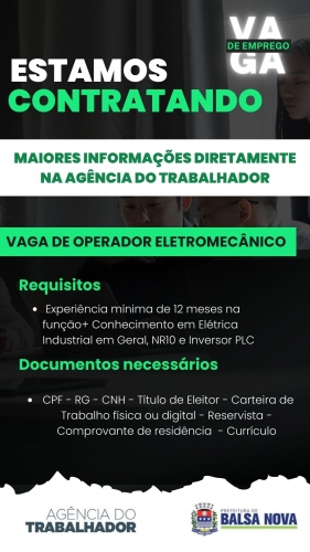 VAGAS NA AGÊNCIA DO TRABALHADOR