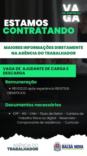 VAGAS NA AGÊNCIA DO TRABALHADOR