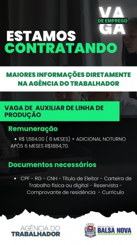 VAGAS NA AGÊNCIA DO TRABALHADOR