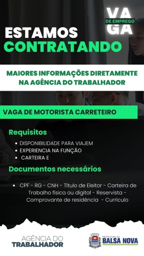 VAGAS NA AGÊNCIA DO TRABALHADOR