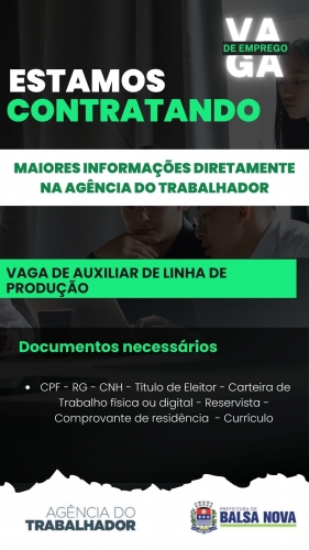 VAGAS NA AGÊNCIA DO TRABALHADOR