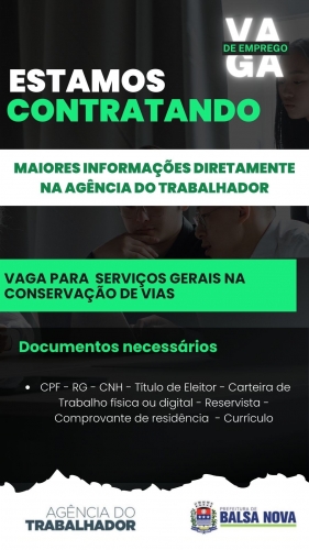 VAGAS NA AGÊNCIA DO TRABALHADOR